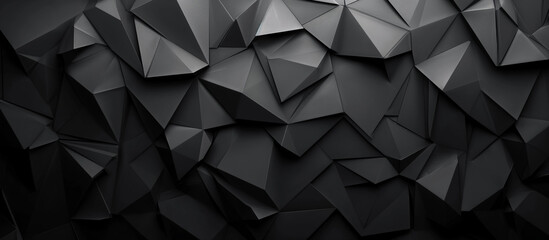 Abstract texture dark black gray background banner panorama long with 3d geometric triangular gradient shapes for website, business, print design template metallic metal paper pattern illustration