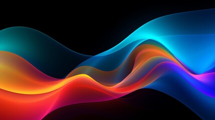 Dynamic retro wave: vibrant rainbow psychedelic color flow on black background – 1970s, 1980s,...