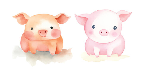 cute pig watercolor vector illustration