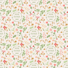 Spring wild flowers and leaves pattern with text