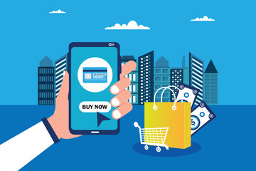 business e commerce shopping online on mobile device concept and internet marketing online concept