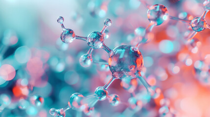 Scientific backdrop. Molecular structure at atomic level. Pastel background. Medical technology concept. Generative AI