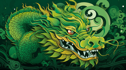 Graphic image of the green Dragon symbol of the New Year according to the Chinese calendar. AI generated