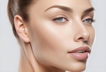 Naklejka premium Radiant and Timeless Beauty: Flawless Melanin-Like Skin Portrait of a White Woman, Celebrating Female Spa, Clinic, and Skincare