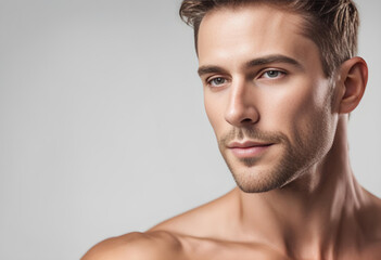 Fototapeta premium Radiant and Timeless Beauty: Flawless Melanin-Like Skin Portrait of a White Man, Celebrating Male Spa, Clinic, and Skincare