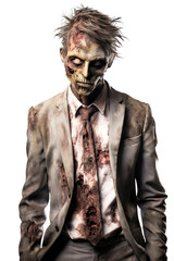 Zombie businessman posing over isolated transparent background