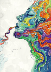 Abstract Rainbow Swirls in Profile View.
Profile view of abstract colourful swirls in a flowing pattern.
