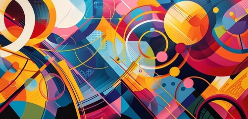 Abstract geometric shapes pulsating with vibrant energy, creating a dynamic tapestry.