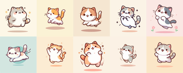 Vector set of cute cats jumping