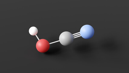 cyanic acid molecular structure, pseudohalogen oxoacid, ball and stick 3d model, structural chemical formula with colored atoms