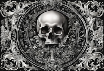 Exquisite Baroque Artistry: Intricately Detailed and Beautifully Elegant Portrait of a Skull