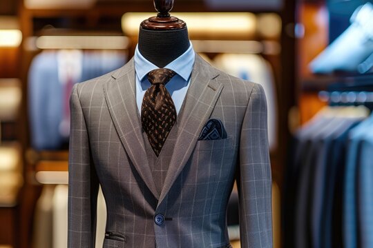 An elegant modern suit on a mannequin, boutique display