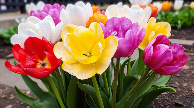 yellow and red tulips high definition(hd) photographic creative image
