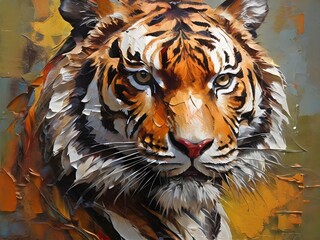 ai art tiger oil painting made with palette knife