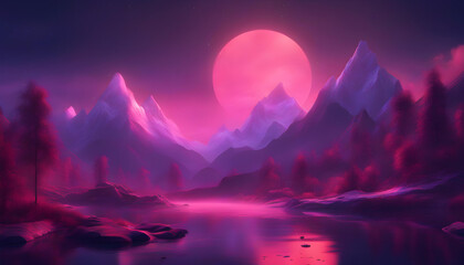 Fototapeta na wymiar Beautiful fantasy landscape wallpaper digital art mountains and sceneries at night