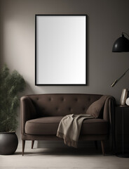 Poster mockup with vertical frame in home interior background