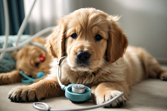 Labrador Retriever Puppy with Stethoscope - Generative AI Image