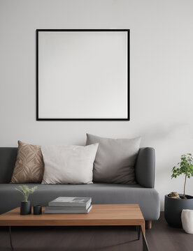 Square Frame mockup in home interior background
