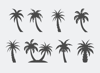 set of coconut trees silhouette