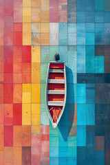 A boat on an colorful abstract geometric background