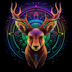 Deer face with mandala pattern in DMT style, a powerful symbol of wildlife