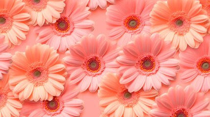Flower gerbera greeting card with an empty space for text on a soft peach background.
