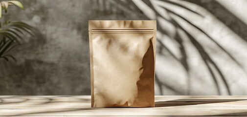 Paper pouch on table. Mock up for design " ai generated "