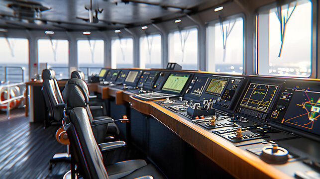 Nautical Vessel Control Room, Modern Transportation Technology on a Sea Vessel