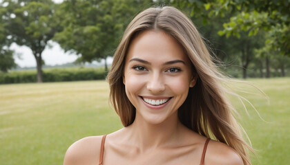 Smiling woman embracing the carefree summer outdoors