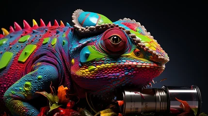 Foto op Canvas Chameleon on the flower. Beautiful extreme © MUCHIB