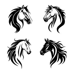 Set of heads black and white. vector logo icon