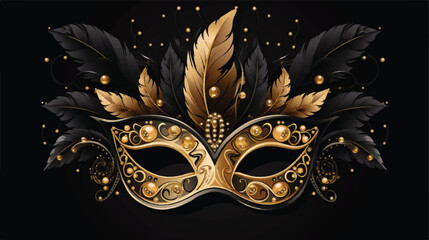 Black carnival venetian mask masquerade feather