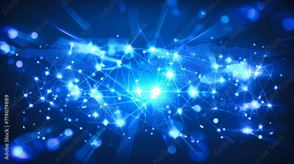 Aufkleber abstract technology concept with digital networks, blue background with science elements