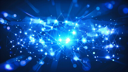 Abstract Technology Concept with Digital Networks, Blue Background with Science Elements