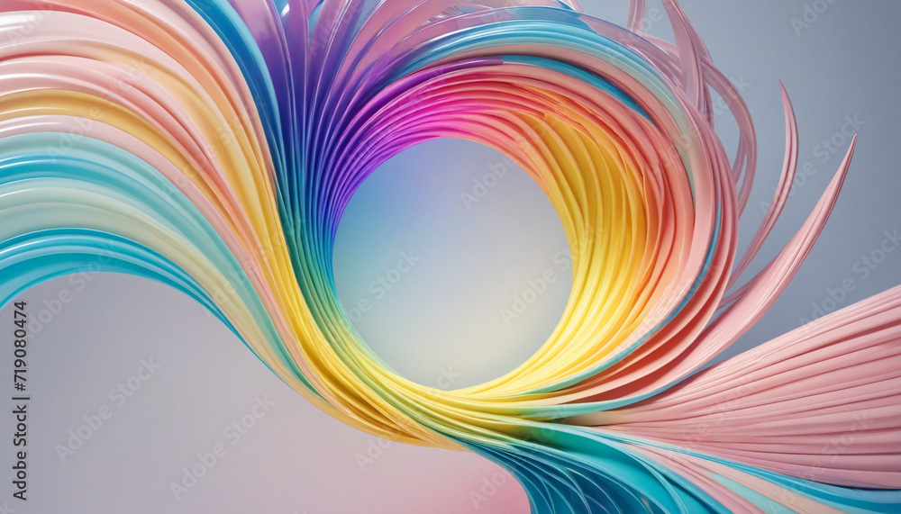 Poster three-dimensional abstract design featuring a shimmering shape outlined by curved lines