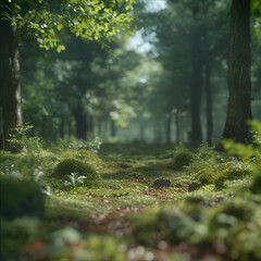 Realistic forest with sunlight, nature enviornment, mystery, tree
