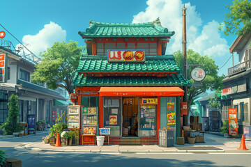 Naklejka premium Asia China: Street food stalls, sit and eat