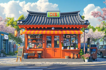 Fototapeta premium Asia China: Street food stalls, sit and eat