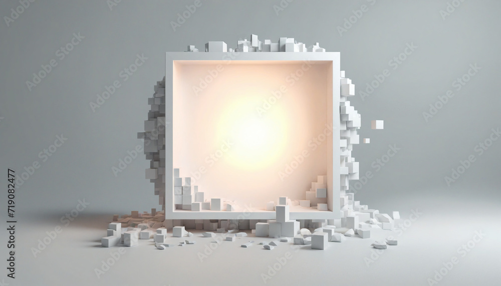 Canvas Prints abstract geometric design with a square frame surrounded by a white cloud and mystic vapor. ideal fo