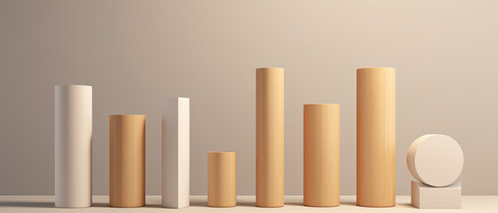 A grouping of cylindrical shapes in a minimalistic style, 3D shapes on a minimalistic background.