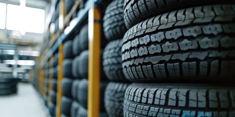 Tire stack on car tire shop background
