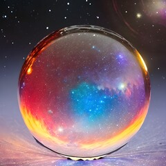 Fantasy generative AI Glassformism. Space, nebula, earth are contained within a glass sphere.