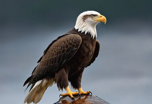 Bald eagle standing on the rain