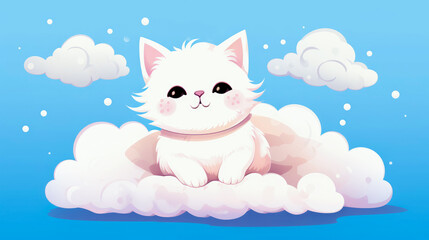 llustration of a cute cat sleeping on the clouds in the sky