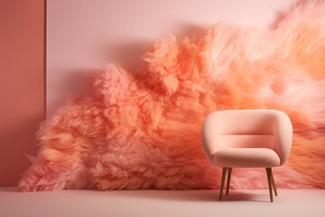Peach fuzz color of the year 2024 armchair and wall interior, wallpaper background