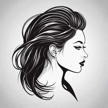 silhouette of a woman with hair Flat vector logo no color icon set
