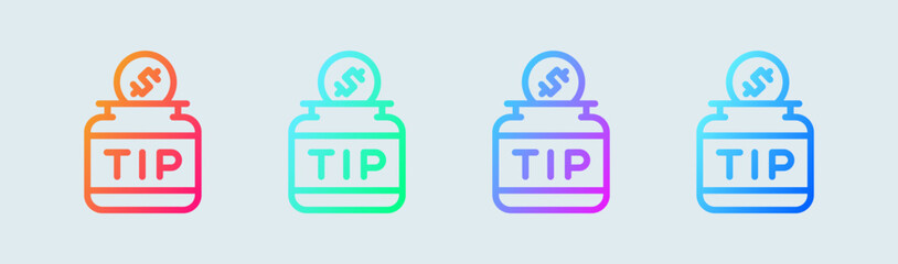 Tip jar line icon in gradient colors. Coin signs vector illustration.