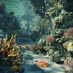 Fototapeta na wymiar Adventure Beneath the Sea: Midday Coral Reef Exploration
