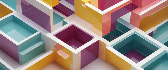 Geometric designs in various colors, rendered in 3D.