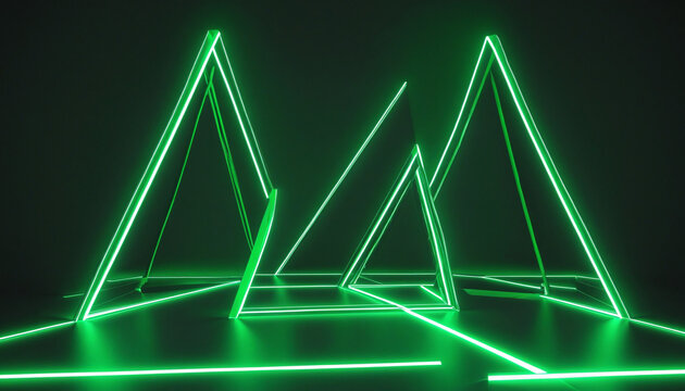 Neon green abstract design with geometric shapes and vibrant lines - Powered by Adobe